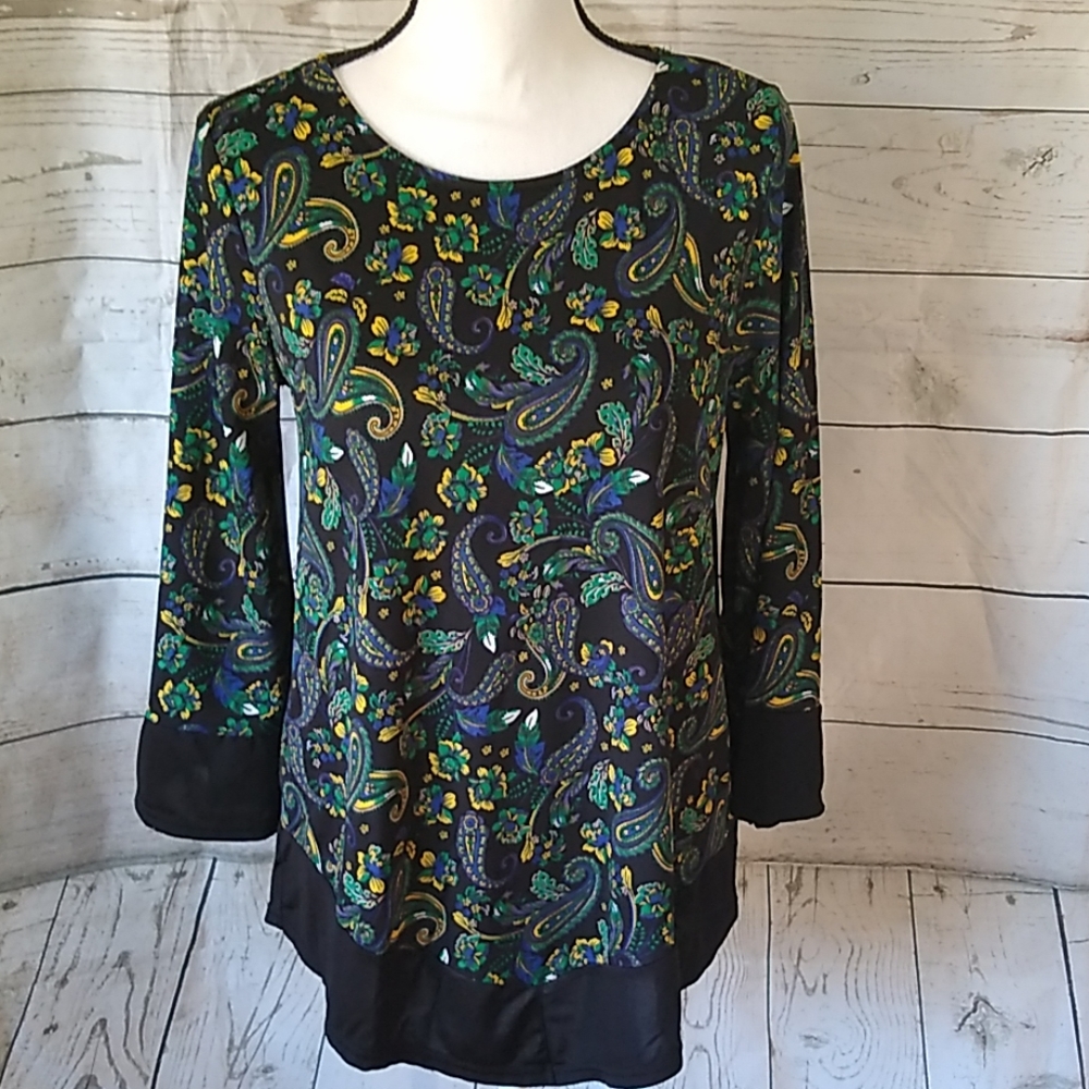 Kim Rogers black green blue paisley blouse